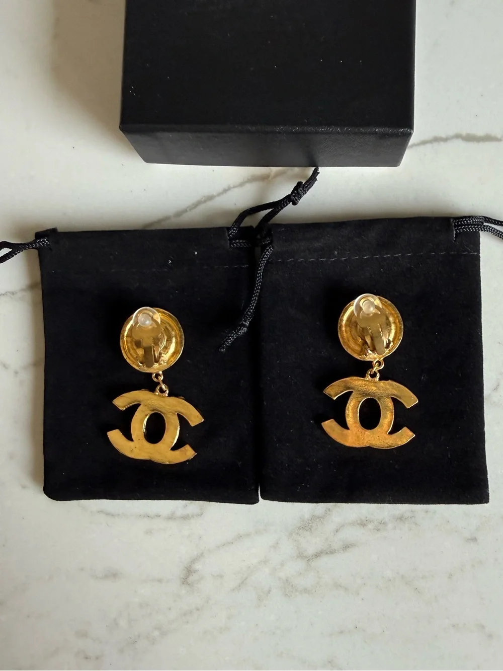 Chanel Vintage Dangle Crystal Gold Plated Clip On Earrings 1980’s